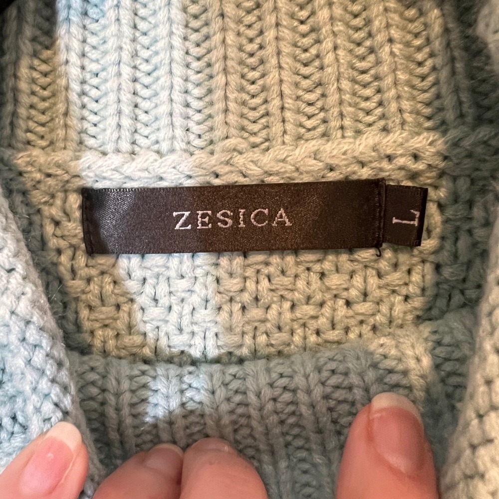 Womens Cozy Winter Sweater in Aqua Blue  Mock‎ Neck Heavy Warm Ribbed Knit Large - Picture 9 of 14